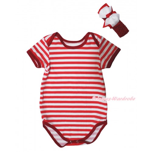 Red White Stripe Baby Jumpsuit & Headband TH752