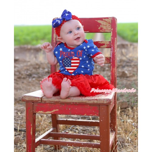 Royal Blue White Star Baby Bodysuit Jumpsuit Red Pettiskirt & PROUD OF American Heart Painting JS5632