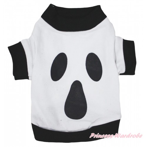 Halloween Black Piping White Ghost T-Shirt Pet Top DC342
