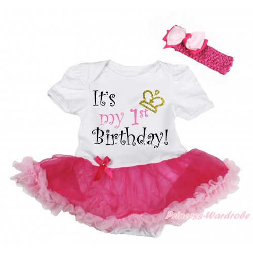 White Baby Bodysuit Hot Light Pink Pettiskirt & It's My 1st Birthday Painting JS5635