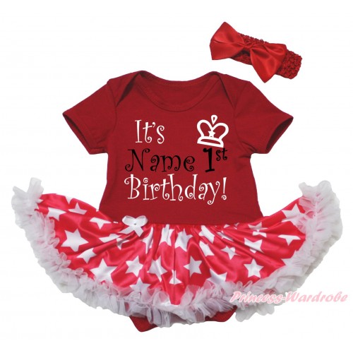 Red Baby Bodysuit Patriotic American Star Pettiskirt & It's Name 1st Birthday Painting JS5643