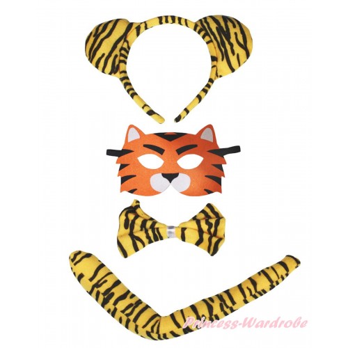 Tiger 3 Piece Set in Headband, Tie, Tail & Face Eyes Mask PC165