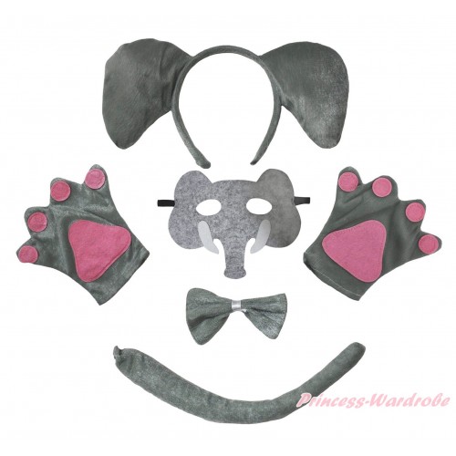 Elephant 4 Piece Set in Headband, Tie, Tail , Paw & Face Eyes Mask PC168