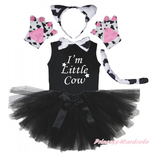 I'm Little Cow Print Black Tank Top & 4 Piece Set & Black Bow Ballet Tutu Costume Set PC173
