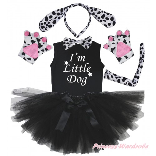 I'm Little Dog Print Black Tank Top & 4 Piece Set & Black Bow Ballet Tutu Costume Set PC174