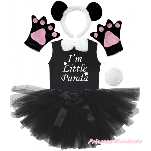 I'm Little Panda Print Black Tank Top & 4 Piece Set & Black Bow Ballet Tutu Costume Set PC175