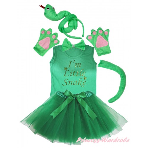I'm Little Snake Print Kelly Green Tank Top & 4 Piece Set & Kelly Green Bow Ballet Tutu Costume Set PC177