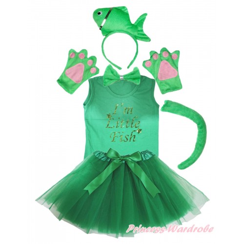 I'm Little Fish Print Kelly Green Tank Top & 4 Piece Set & Kelly Green Bow Ballet Tutu Costume Set PC178