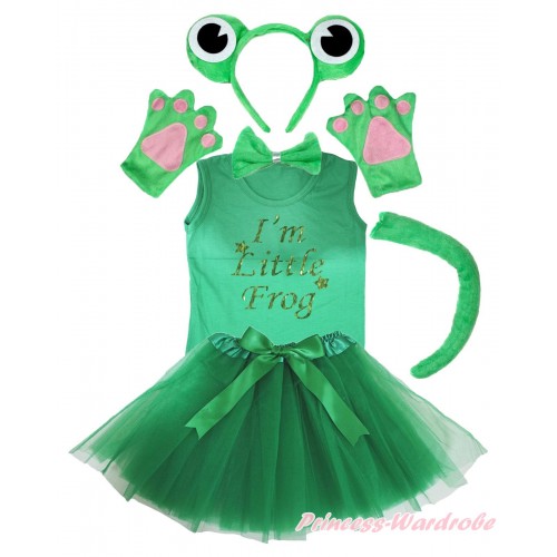 I'm Little Frog Print Kelly Green Tank Top & 4 Piece Set & Kelly Green Bow Ballet Tutu Costume Set PC179
