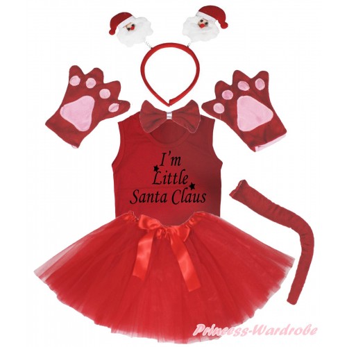I'm Little Santa Claus Print Red Tank Top & 4 Piece Set & Red Bow Ballet Tutu Costume Set PC182