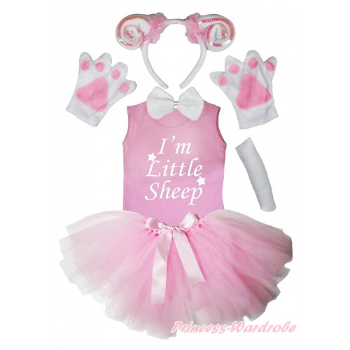 I'm Little Sheep Print Light Pink Tank Top & 4 Piece Set & Light Pink Bow Ballet Tutu Costume Set PC186