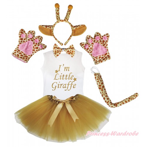 I'm Little Giraffe Print White Tank Top & 4 Piece Set & Goldenrod Bow Ballet Tutu Costume Set PC187