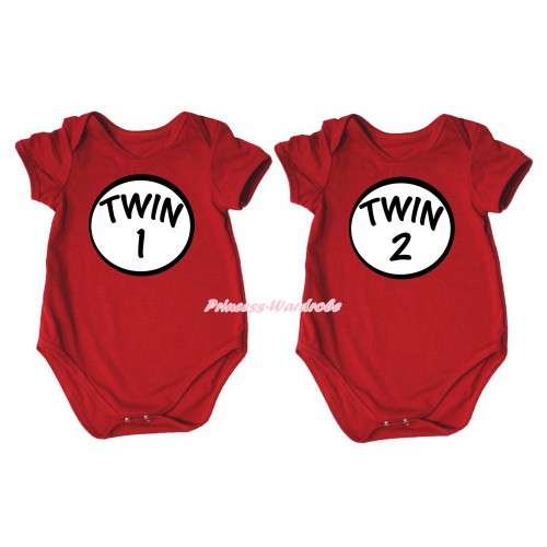 Red Baby Jumpsuit Twin 1 Print & Red Baby Jumpsuit Twin 2 Print Twin Set TH735