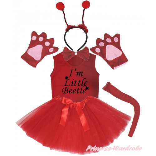 I'm Little Beetle Print Red Tank Top & 4 Piece Set & Red Bow Ballet Tutu Costume Set PC181