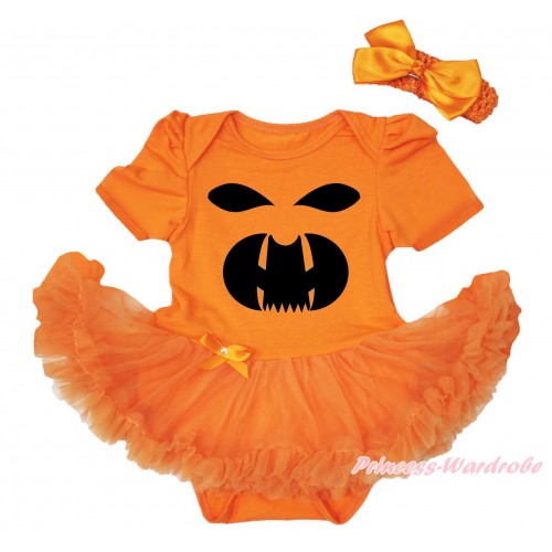Halloween Orange Baby Bodysuit Orange Pettiskirt & Black Ghost Face Painting JS5818