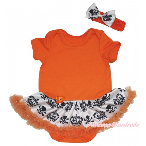 Halloween Orange Baby Bodysuit Crown Skeleton Pettiskirt JS5819