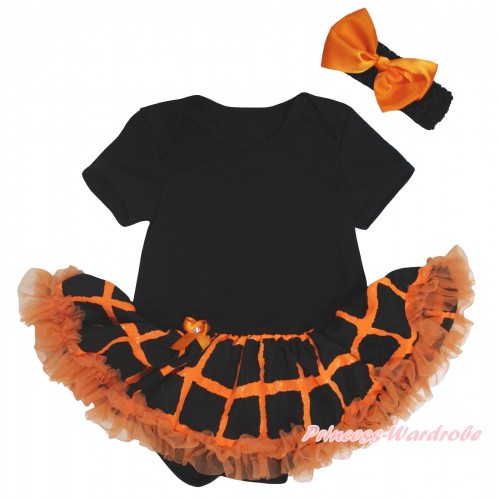 Halloween Black Baby Bodysuit Orange Black Checked Pettiskirt JS5848
