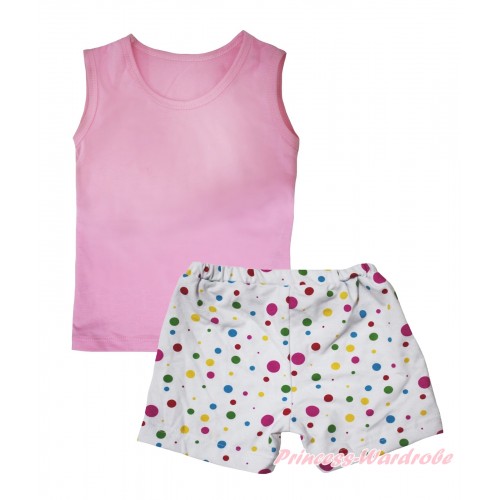 Light Pink Tank Top & White Rainbow Dots Girls Pantie Set MG2477