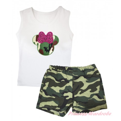White Tank Top Sparkle Hot Pink Camouflage Minnie Print & Camouflage Girls Pantie Set MG2485