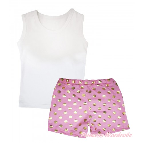 White Tank Top & Light Pink Gold Dots Girls Pantie Set MG2489