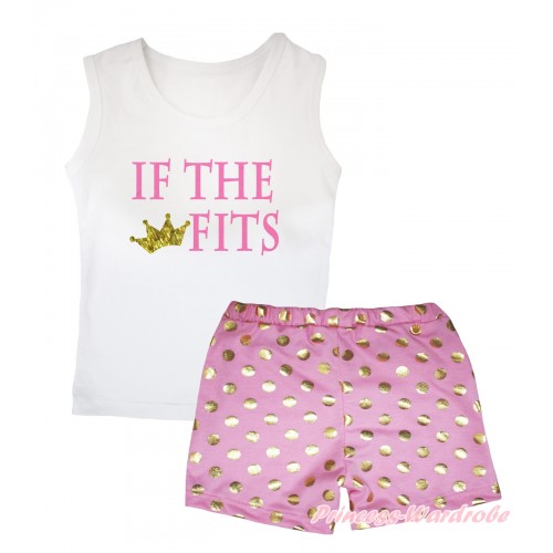 White Tank Top IF THE CROWN FITS Painting & Light Pink Gold Dots Girls Pantie Set MG2491