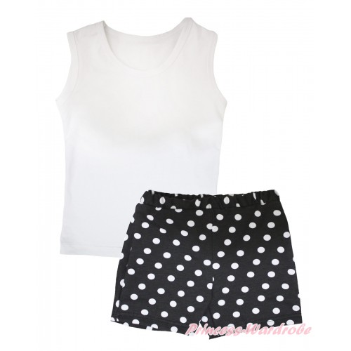 White Tank Top & Black White Dots Girls Pantie Set MG2495