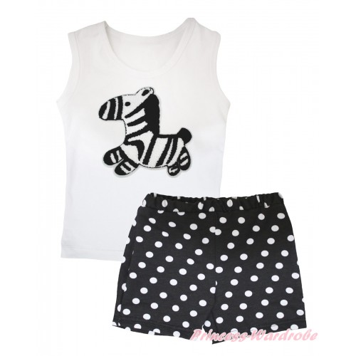 White Tank Top Zebra Print & Black White Dots Girls Pantie Set MG2501