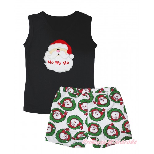 Christmas Black Tank Top Santa Claus Print & Xmas Santa Claus Girls Pantie Set MG2518