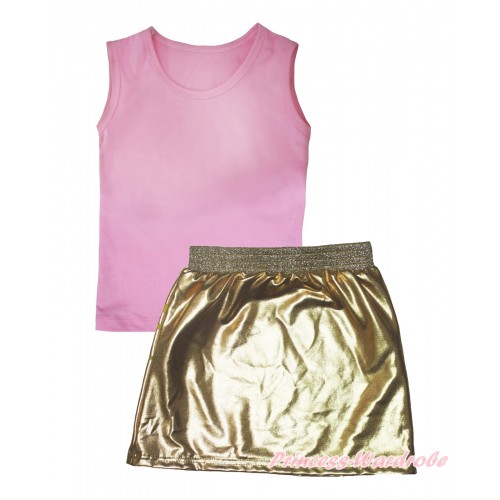 Light Pink Tank Top & Gold Girls Skirt Set MG2548