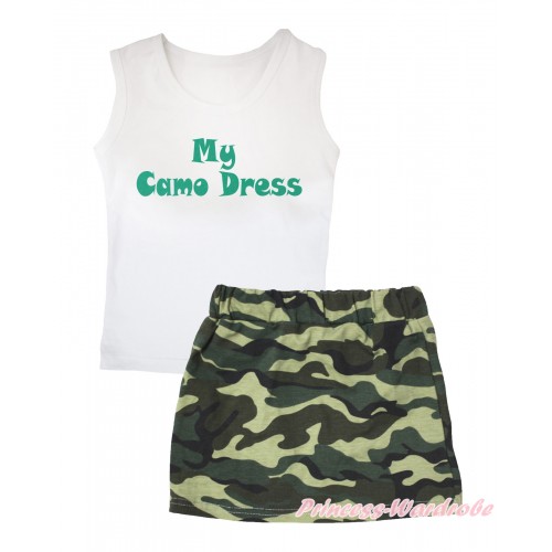 White Tank Top My Camo Pant Painting & Camouflage Girls Skirt Set MG2559
