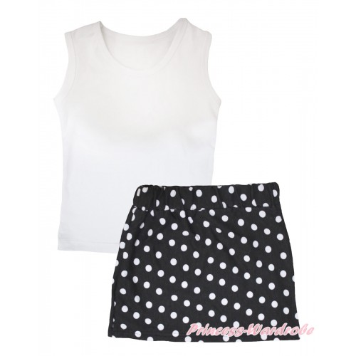 White Tank Top & Black White Dots Girls Skirt Set MG2571