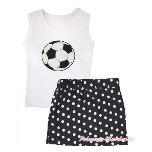 White Tank Top Football Print & Black White Dots Girls Skirt Set MG2578