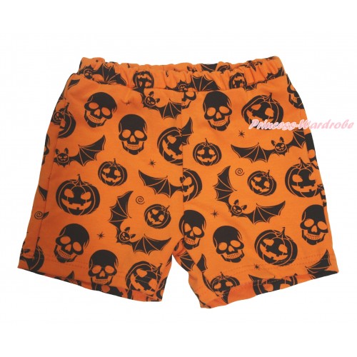 Halloween Orange Pumpkin Bat Skeleton Cotton Short Panties PS049