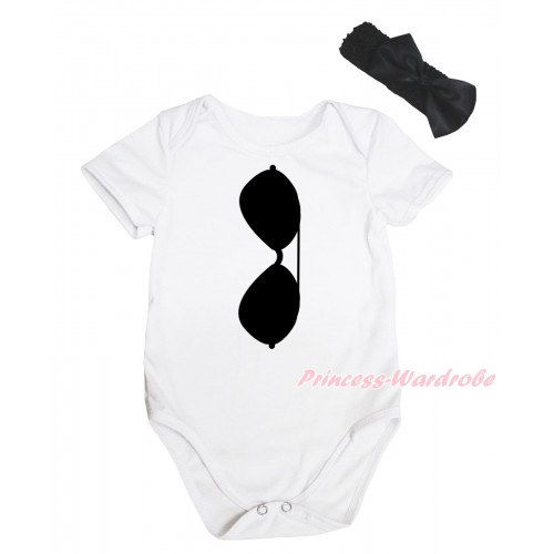 White Baby Jumpsuit & Black Glasses Painting & Black Headband Bow TH771