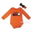 Halloween Orange Baby Jumpsuit & My First Boo! White Ghost Painting & Orange Headband Black Bow TH773