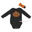 Halloween Black Baby Jumpsuit & Sparkle Cutest Pumpkin In The Patch Painting & Black Headband Orange Bow TH775