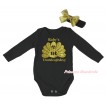 Thanksgiving Black Baby Jumpsuit & Sparkle Baby's 1st Thanksgiving Painting & Black Headband Gold Bow TH776