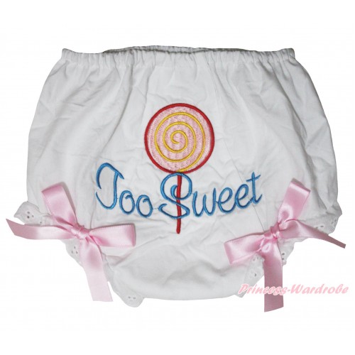 Too Sweet Lollipop Printed White Panties Bloomers With Light Pink Bow BC205