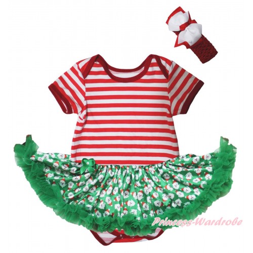 Christmas Red White Striped Baby Bodysuit Kelly Green Santa Claus Pettiskirt JS5725