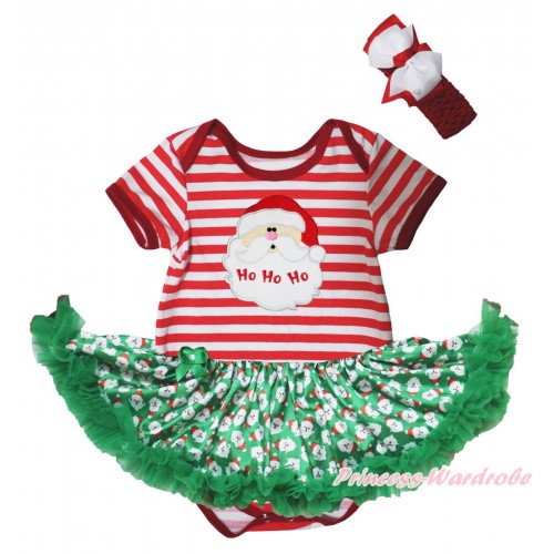 Christmas Red White Striped Baby Bodysuit Kelly Green Santa Claus Pettiskirt & Santa Claus Print JS5726