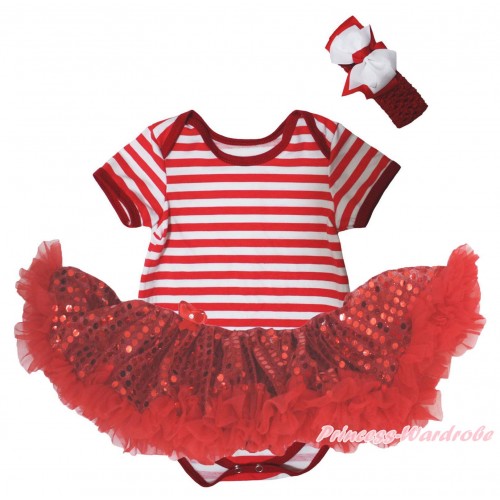 Red White Striped Baby Bodysuit Red Sequins Pettiskirt JS5731