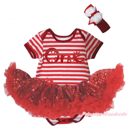 Red White Striped Baby Bodysuit Red Sequins Pettiskirt & One Painting JS5737