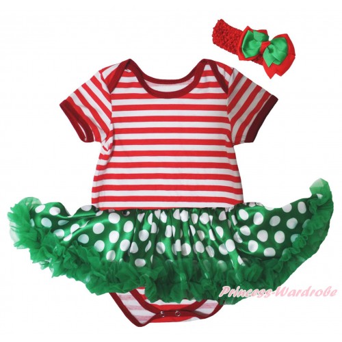 Red White Striped Baby Bodysuit Kelly Green White Dots Pettiskirt JS5738