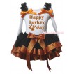 Thanksgiving White Pettitop Black Ruffles Orange Bow & Sparkle Happy Turkey Day Painting & Black Sparkle Brown Trimmed Pettiskirt MG2425