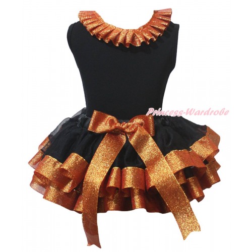 Black Baby Pettitop Sparkle Brown Lacing & Black Sparkle Brown Trimmed Newborn Pettiskirt NG2226