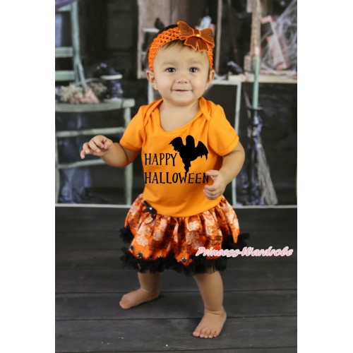 Halloween Orange Baby Bodysuit Orange Black Spider Web Pettiskirt & Happy Halloween Painting JS5873