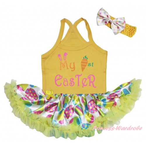 Easter Yellow Baby Halter Jumpsuit & My 1st Easter Painting & Easter Egg Yellow Pettiskirt JS6465