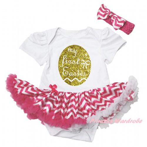 Easter White Baby Bodysuit Dusty Pink White Wave Pettiskirt & Sparkle Gold My First Easter Painting JS6488