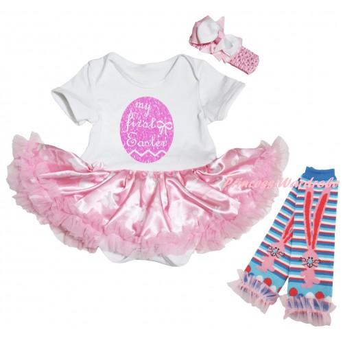 Easter White Baby Bodysuit Light Pink Pettiskirt & Sparkle My First Easter Painting & Warmers Leggings JS6541