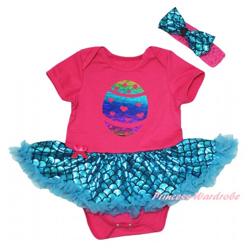 Easter Hot Pink Baby Jumpsuit Blue Scale Pettiskirt & Sparkle Rainbow Easter Egg Painting JS6550
